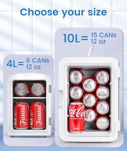 Electactic Compact Mini Fridge, 15 Can Portable Small Refrigerator With Ac/Dc Adapters, 10 Liter / 2.6 gal Small Cosmetics Cooler For Beverage, Food, Skincare, Bedroom, Dorm, Office And Car, White - View 6 | Fridge.com