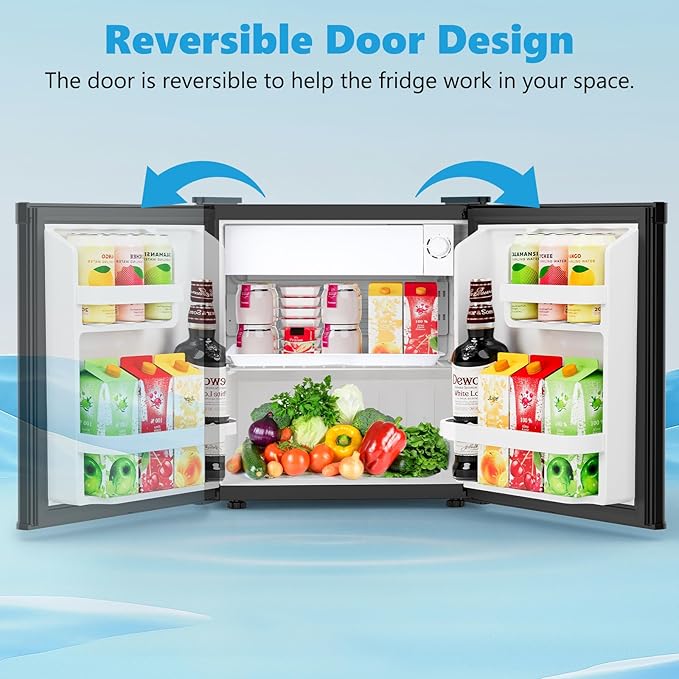 Electactic 1.6 Cu.ft Mini Fridge with Freezer, Compact Single Reversible Door Refrigerator, Adjustable Thermostat, Ultra Quiet, Energy Efficient for Office, Dorm, Bedroom, Apartment -Black | Fridge.com