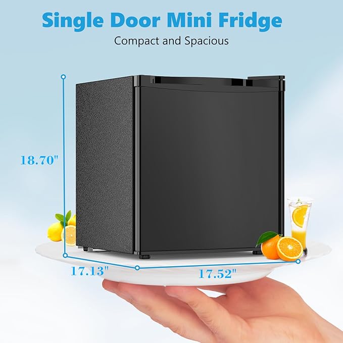 Electactic 1.6 cu.ft Mini Fridge With Freezer, Compact Single Reversible Door Refrigerator, Adjustable Thermostat, Ultra Quiet, Energy Efficient For Office, Dorm, Bedroom, Apartment -Black - View 5 | Fridge.com