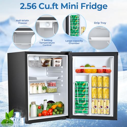 Electactic 2.56 cu.ft Compact Refrigerator With Reversible Single Door, Black - View 3 | Fridge.com