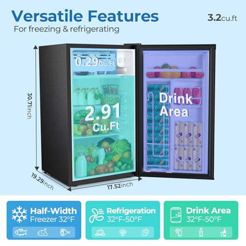 Electactic 3.2 cu.ft Mini Fridge With Freezer, Compact Refrigerator With Reversible Single Door, Adjustable Thermostat, Low Noise, Energy Efficient For Office, Dorm, Bedroom, Apartment (Black) - View 2 | Fridge.com
