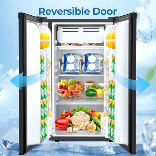 Electactic 3.2 cu.ft Mini Fridge With Freezer, Compact Refrigerator With Reversible Single Door, Adjustable Thermostat, Low Noise, Energy Efficient For Office, Dorm, Bedroom, Apartment (Black) - View 4 | Fridge.com