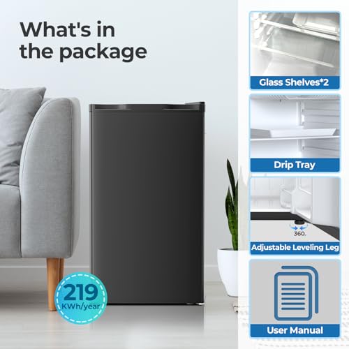 Electactic 3.2 cu.ft Mini Fridge With Freezer, Compact Refrigerator With Reversible Single Door, Adjustable Thermostat, Low Noise, Energy Efficient For Office, Dorm, Bedroom, Apartment (Black) - View 6 | Fridge.com