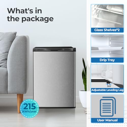 Electactic 2.56 cu.ft Compact Refrigerator With Reversible Single Door, Silver - View 6 | Fridge.com