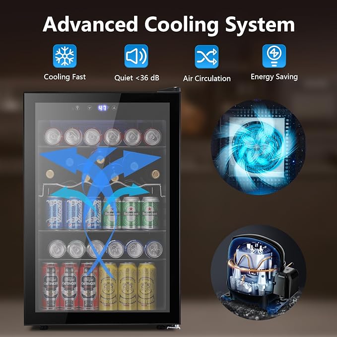 Electactic 37 Bottle Wine Fridge,Freestanding 145 Can Beverage Refrigerator With Smart Temperature Control，4.5 cu ft Quiet Mini Fridge With Child Lock Panel For Family Restaurant Bar, Black - View 3 | Fridge.com