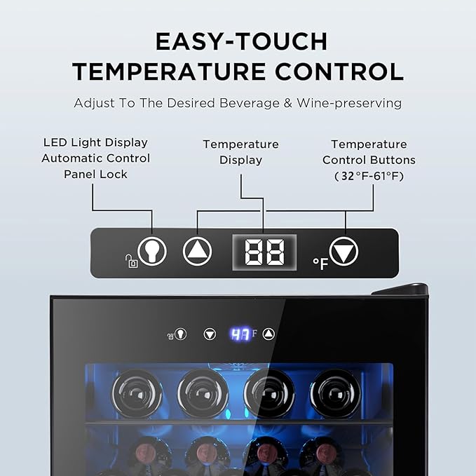 Electactic 37 Bottle Wine Fridge,Freestanding 145 Can Beverage Refrigerator With Smart Temperature Control，4.5 cu ft Quiet Mini Fridge With Child Lock Panel For Family Restaurant Bar, Black - View 5 | Fridge.com