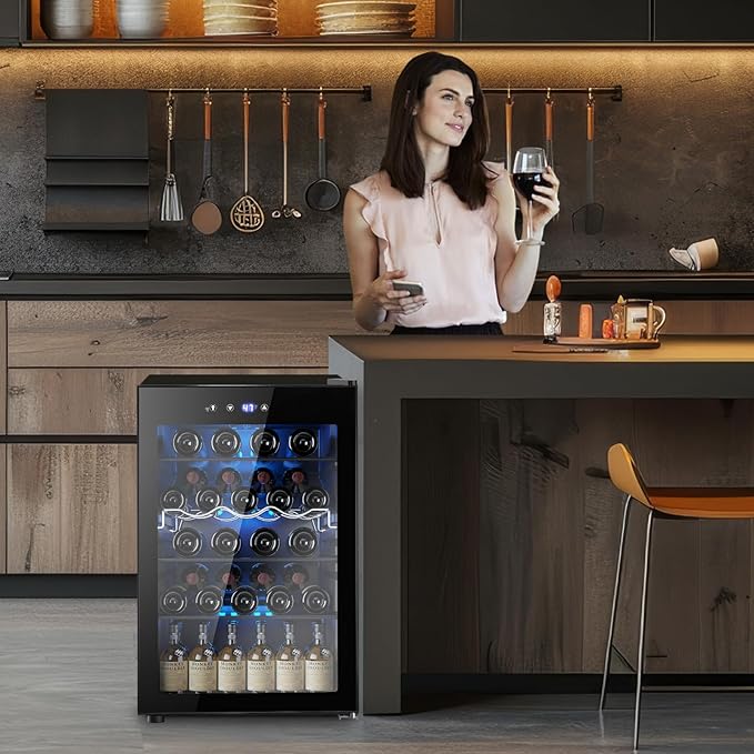 Electactic 37 Bottle Wine Fridge,Freestanding 145 Can Beverage Refrigerator With Smart Temperature Control，4.5 cu ft Quiet Mini Fridge With Child Lock Panel For Family Restaurant Bar, Black - View 6 | Fridge.com