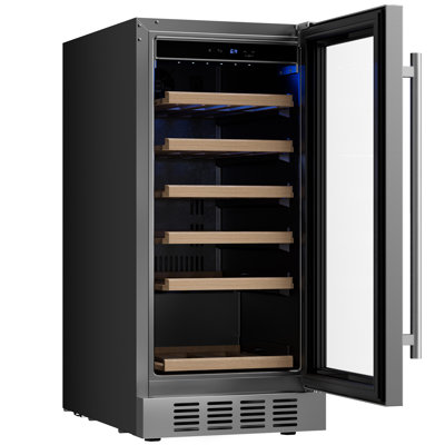 15 In. 13-bottle Wine Cooler With Compressor Cooling, 6 Beech Wood Shelves, Built-in/freestanding Wine Fridge In Black | Fridge.com