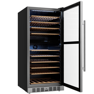 23.43 In. 119-bottle Dual Zone Freestanding Wine Cooler - Compressor Cooling, 10 Shelves, Wine Fridge 41-64 Fahrenheit In Black | Fridge.com