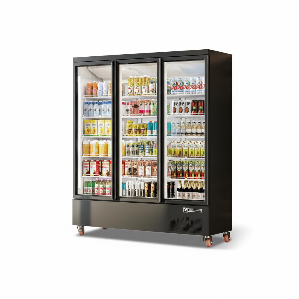 56.5 Cu.ft 3-Door Commercial Beverage Refrigerator, 1600L Forced-Air Cooling Merchandiser with Double-Pane Glass and Heavy-Duty Casters | Fridge.com