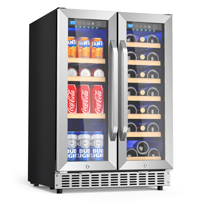 Eorice 24" 21-Bottle & 88-Can Dual Zone Built-In or Freestanding Under Counter Refrigerator, Curved Handle — FIN-0020001 | Fridge.com