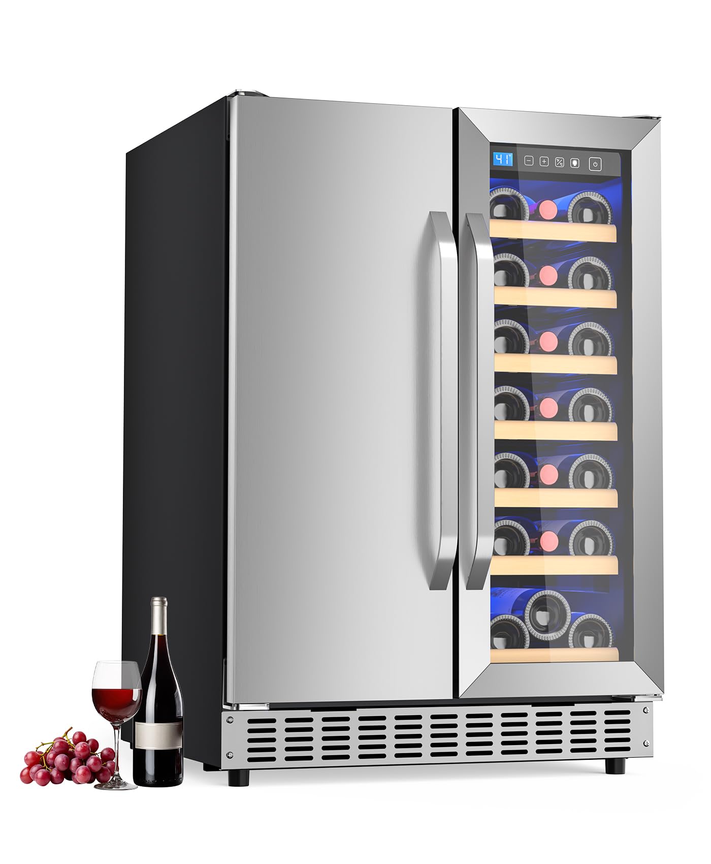 Eorice 24" 21-Bottle & 88-Can Hybrid Door Dual Zone Built-In Or Freestanding Under Counter Refrigerator, Curved Handle - View 2 | Fridge.com