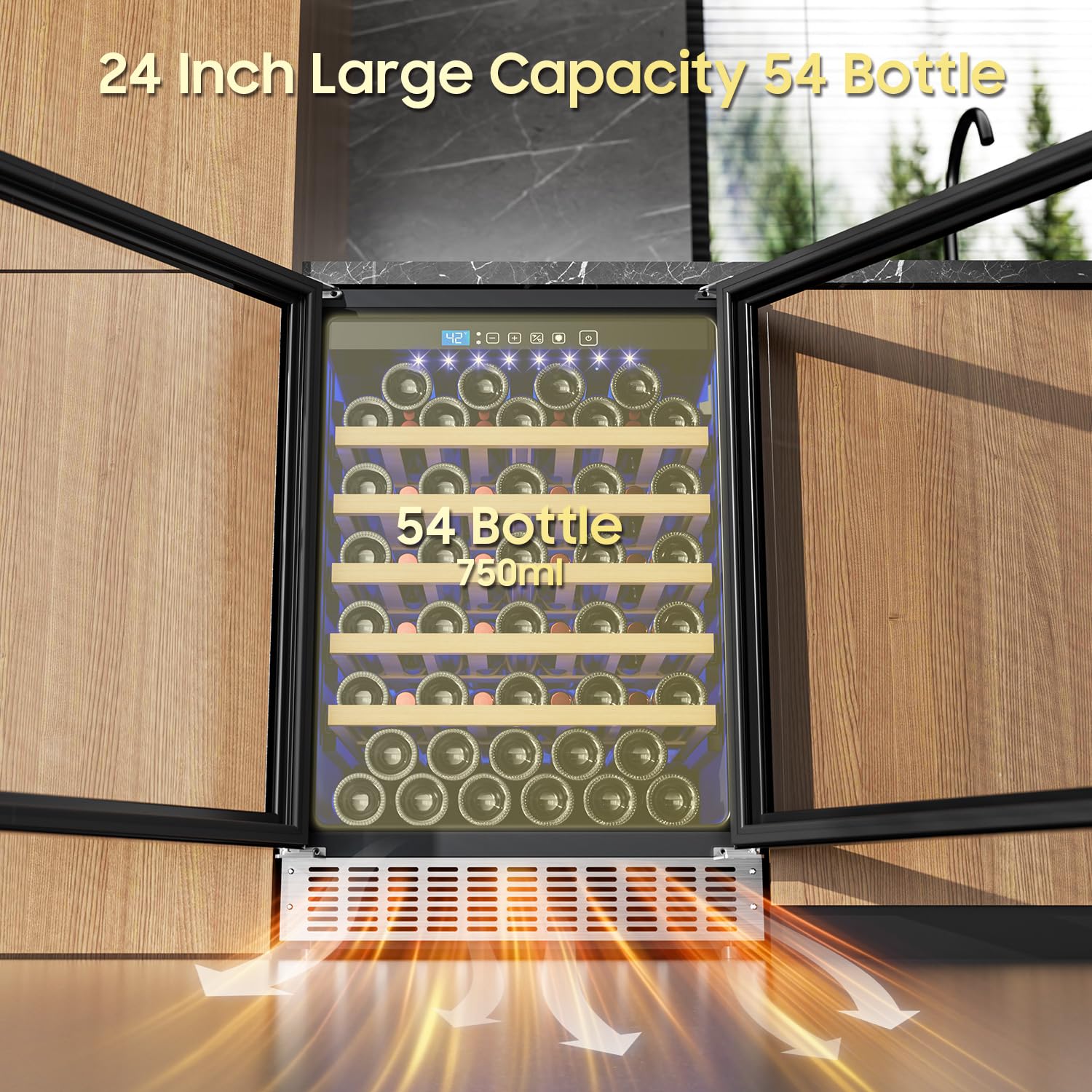 24 Inch Wine Fridge 54 Bottle Wine Cooler Refrigerator Freestanding/Built In, Compressor 4.9Cu.Ft Wine Cooler W/Lock & LED Display, 41-64 Digital Co - View 5 | Fridge.com
