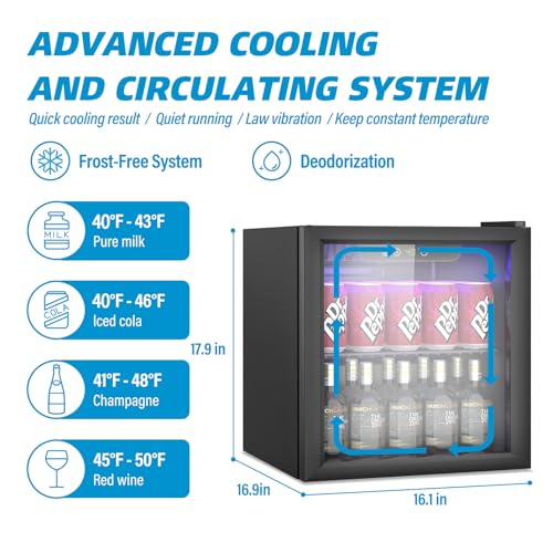 Erivess Compact Beverage Refrigerator,60 Can/1.3 Cubic Feet Mini Fridge With Glass Door For Soda, Beer, Or Wine, Under Counter Small Refrigerator With Adjustable Shelves And Digital Display - View 2 | Fridge.com