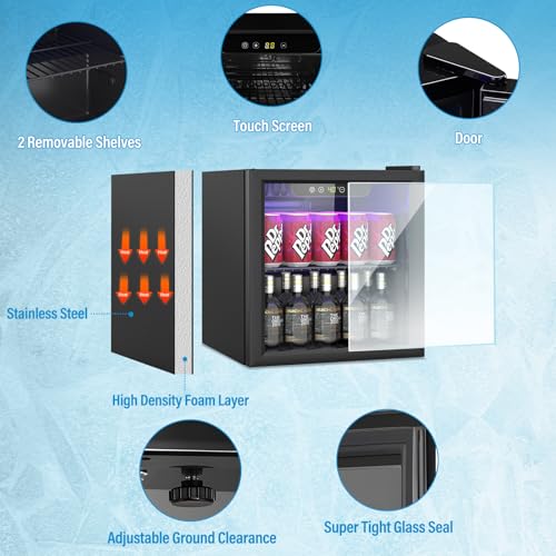 Erivess Compact Beverage Refrigerator,60 Can/1.3 Cubic Feet Mini Fridge With Glass Door For Soda, Beer, Or Wine, Under Counter Small Refrigerator With Adjustable Shelves And Digital Display - View 3 | Fridge.com