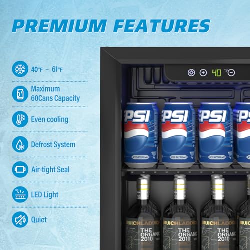Erivess Compact Beverage Refrigerator,60 Can/1.3 Cubic Feet Mini Fridge With Glass Door For Soda, Beer, Or Wine, Under Counter Small Refrigerator With Adjustable Shelves And Digital Display - View 4 | Fridge.com