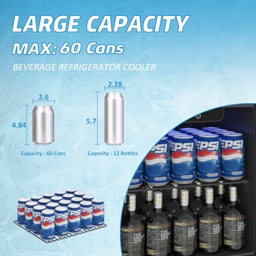 Erivess Compact Beverage Refrigerator,60 Can/1.3 Cubic Feet Mini Fridge With Glass Door For Soda, Beer, Or Wine, Under Counter Small Refrigerator With Adjustable Shelves And Digital Display - View 5 | Fridge.com