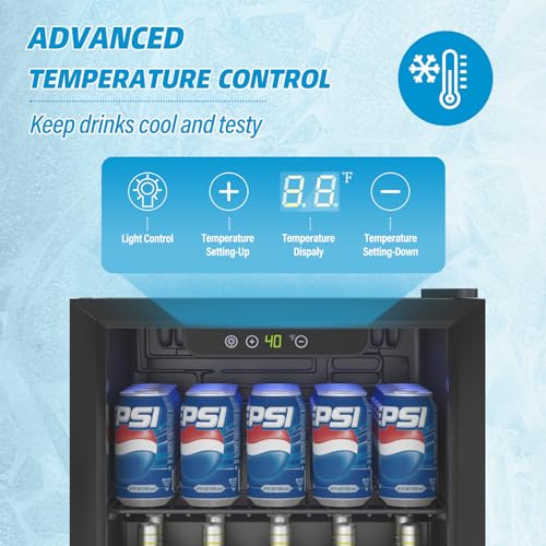 Erivess Compact Beverage Refrigerator,60 Can/1.3 Cubic Feet Mini Fridge With Glass Door For Soda, Beer, Or Wine, Under Counter Small Refrigerator With Adjustable Shelves And Digital Display - View 6 | Fridge.com