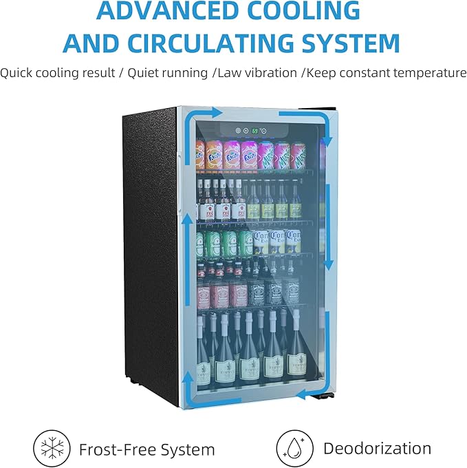 Erivess Beverage Refrigerator And Cooler, 110 Can/3.1 cu ft Mini Fridge With Glass Door, Adjustable Shelves For Soda,Bee,Wine, Free Standing Small Refrigerator, Digital Display, For Home, Bar, Office - View 4 | Fridge.com