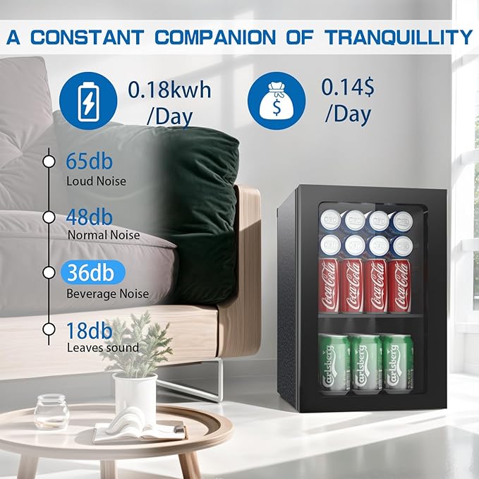 Erivess Compact Freestanding Beverage Refrigerator,24 Can/0.9 Cubic Feet Mini Fridge with Reversible Glass Front Door for Soda, Beer or Wine, Under Counter Small Refrigerator with Adjustable Shelves | Fridge.com