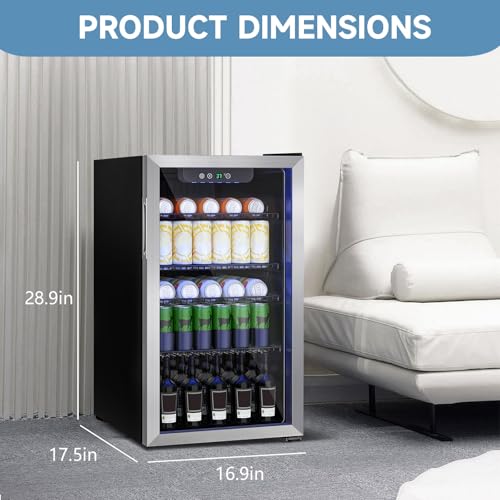 Erivess 3.1 Cubic Feet/110 Can Beverage Refrigerator,17 Inch Fridge With Adjustable Shelve & LED Display For Soda Beer Or Wine, Drink Refrigerator For Home Bar Office(Silver) - View 2 | Fridge.com