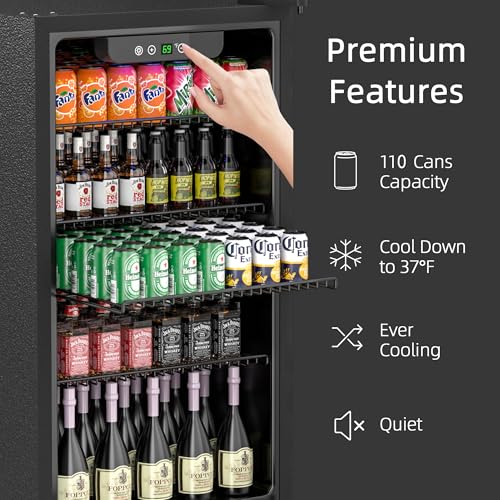 Erivess 3.1 Cubic Feet/110 Can Beverage Refrigerator,17 Inch Fridge With Adjustable Shelve & LED Display For Soda Beer Or Wine, Drink Refrigerator For Home Bar Office(Silver) - View 4 | Fridge.com