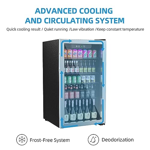 Erivess 3.1 Cubic Feet/110 Can Beverage Refrigerator,17 Inch Fridge With Adjustable Shelve & LED Display For Soda Beer Or Wine, Drink Refrigerator For Home Bar Office(Silver) - View 5 | Fridge.com