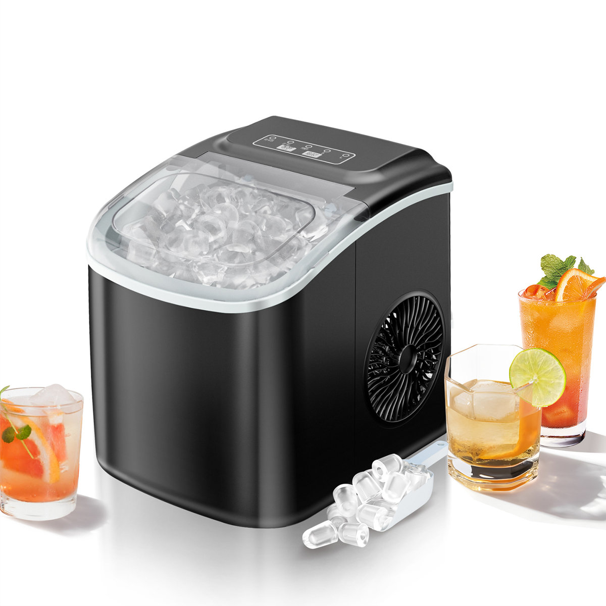 Erivess 26Lbs/24H Quiet Ice Maker Countertop with Auto-Cleaning Mode, Half Gallon Water Tank, Portable Basket & Scoop, Removable Top Cover | Fridge.com