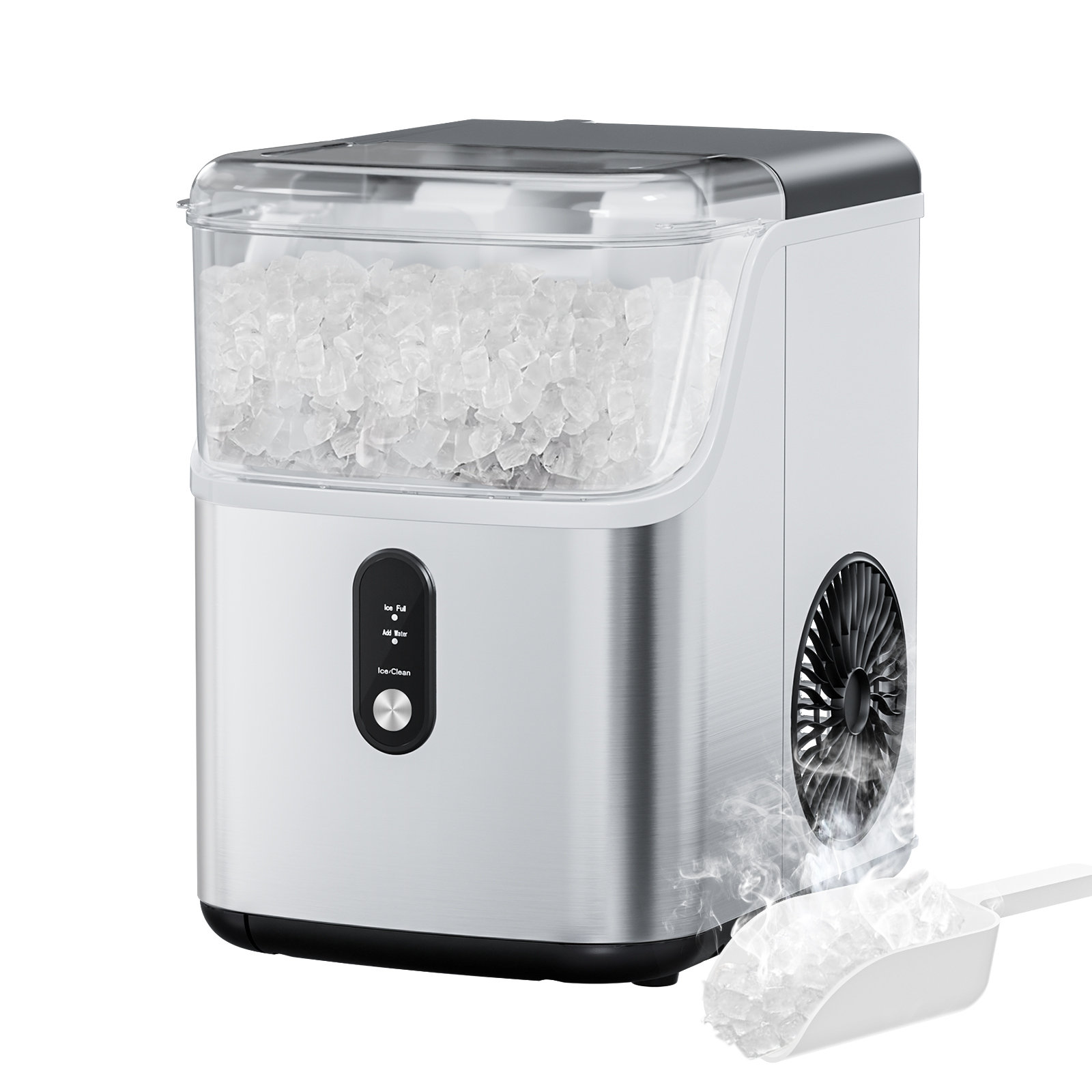 Erivess 33Lbs/24H Countertop Ice Maker, 6Min/Cycle, Chewable & Crunchable Nugget Ice, with Self-Cleaning, Basket, Scoop, One-Click Operation | Fridge.com