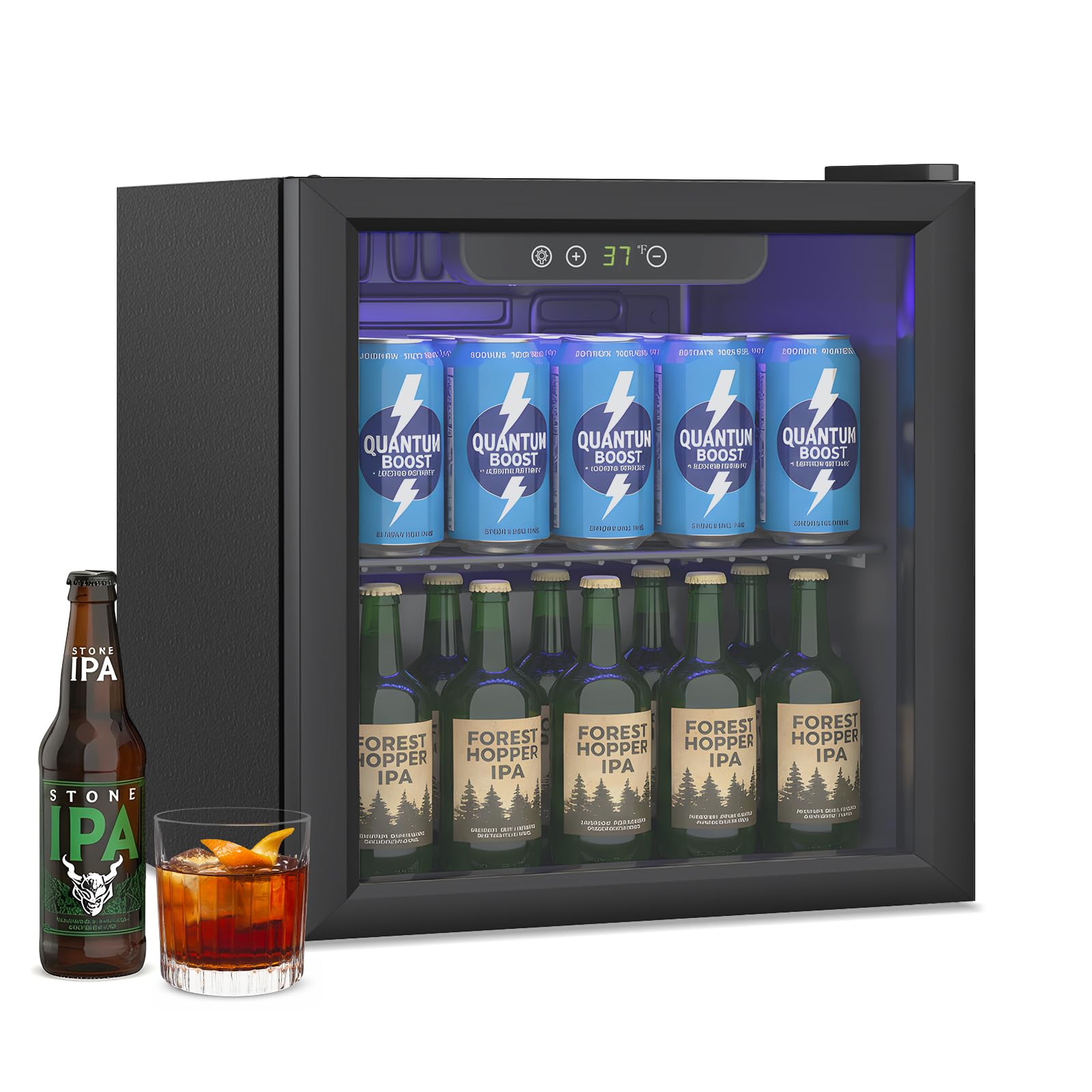 Erivess Compact Freestanding Beverage Refrigerator, 60 Can/1.3 Cubic Feet Mini Fridge with Glass Front Door for Soda, Beer or Wine, Under Counter Small Refrigerator with Adjustable Shelves | Fridge.com