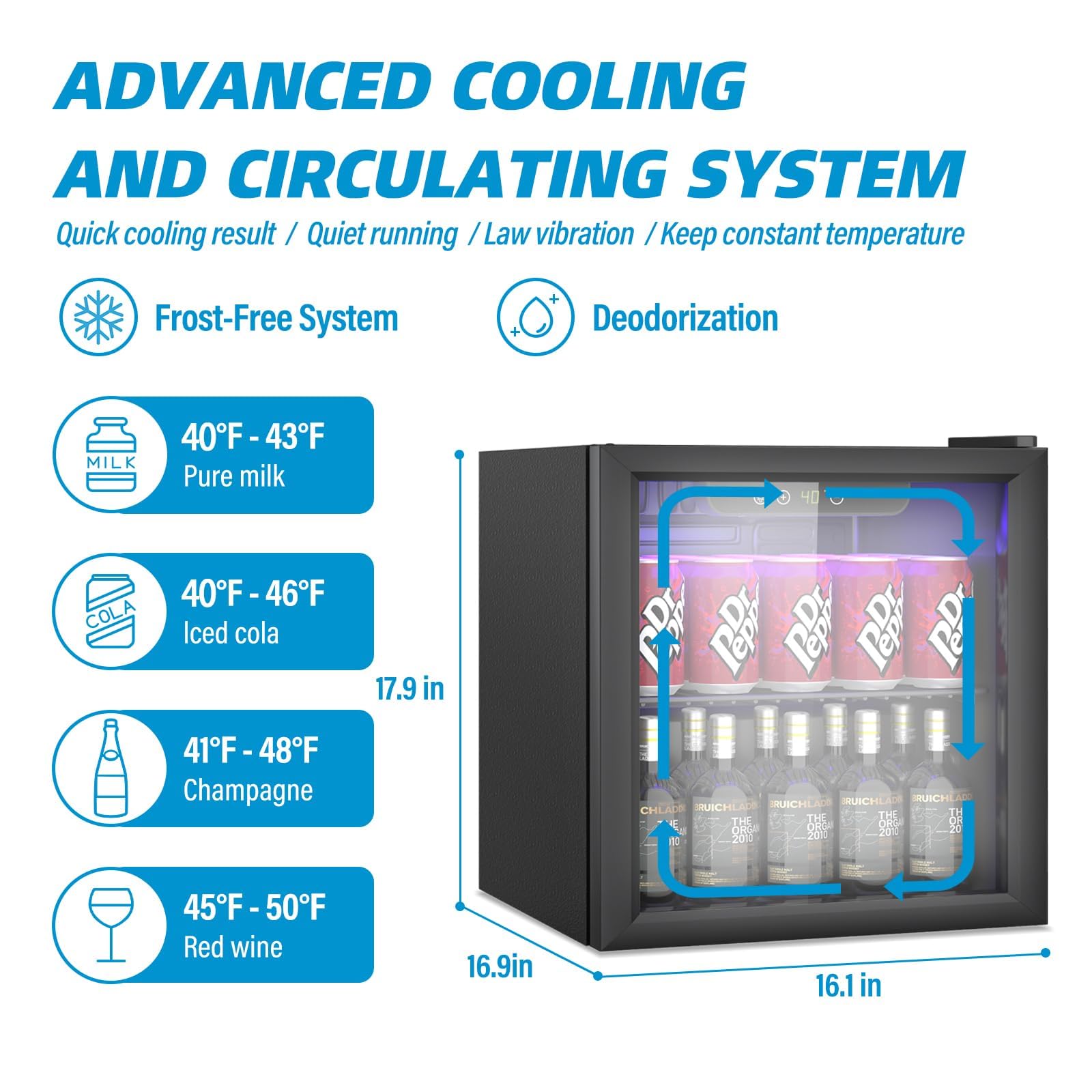 Erivess Compact Freestanding Beverage Refrigerator, 60 Can/1.3 Cubic Feet Mini Fridge With Glass Front Door For Soda, Beer Or Wine, Under Counter Small Refrigerator With Adjustable Shelves - View 3 | Fridge.com