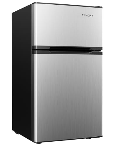 EUHOMY Mini Fridge with Freezer, 3.2 Cu.Ft Mini Refrigerator fridge, 2 door For Bedroom/Dorm/Office/Apartment - Food Storage or Cooling drinks, Silver | Fridge.com
