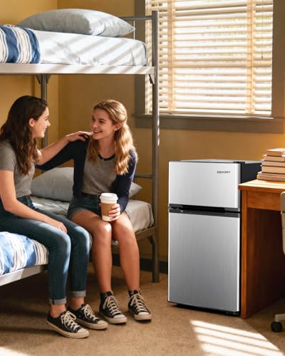 Euhomy Mini Fridge With Freezer, 3.2 cu.ft Mini Refrigerator Fridge, 2 Door For Bedroom/Dorm/Office/Apartment - Food Storage Or Cooling Drinks, Silver - View 2 | Fridge.com