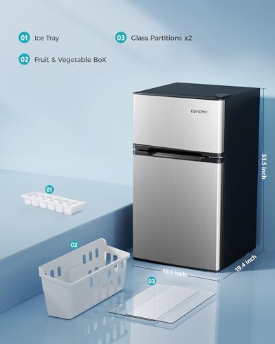 Euhomy Mini Fridge With Freezer, 3.2 cu.ft Mini Refrigerator Fridge, 2 Door For Bedroom/Dorm/Office/Apartment - Food Storage Or Cooling Drinks, Silver - View 3 | Fridge.com