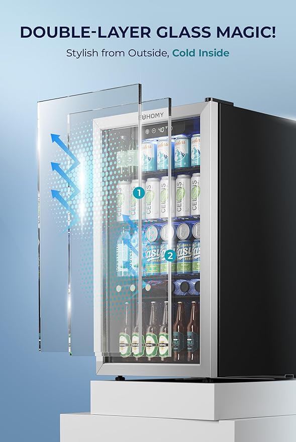 EUHOMY Beverage Refrigerator and Cooler, 128 Can Mini fridge with Glass Door, Small Refrigerator with Adjustable Shelves for Soda Beer or Wine, Perfect for Home/Bar/Office, Silver | Fridge.com