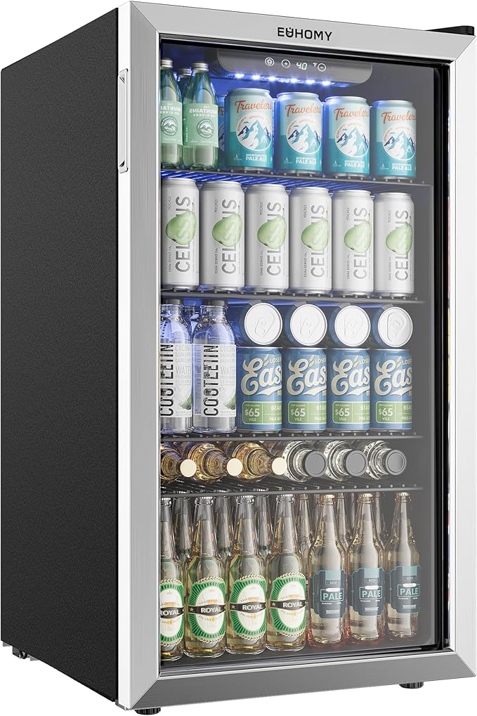 EUHOMY Beverage Refrigerator and Cooler, 128 Can Mini fridge with Glass Door, Small Refrigerator with Adjustable Shelves for Soda Beer or Wine, Perfect for Home/Bar/Office, Silver | Fridge.com