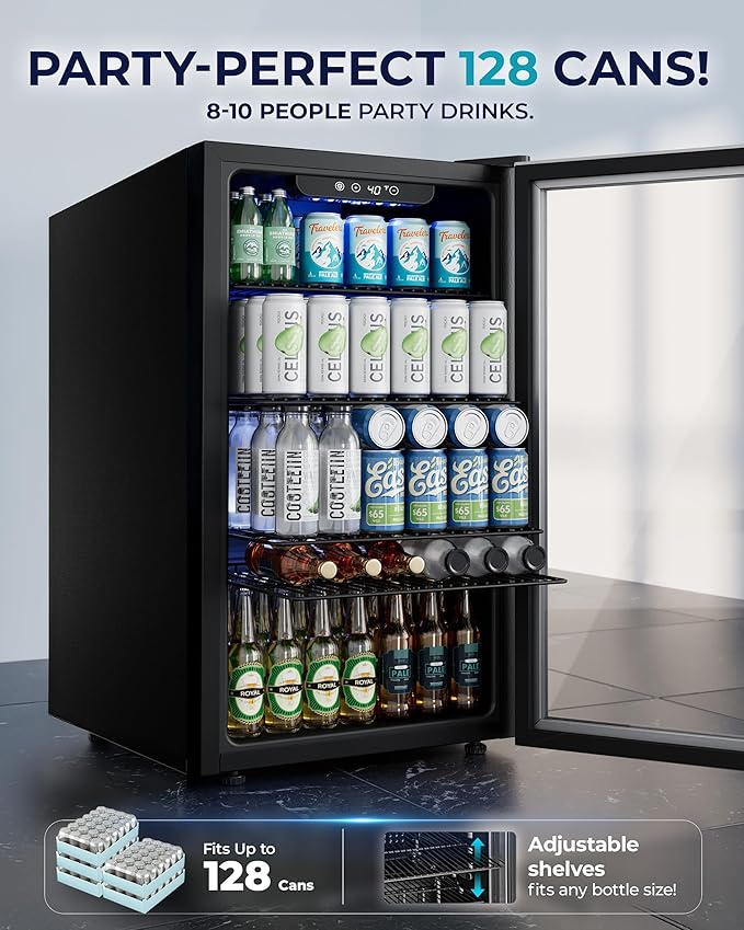 EUHOMY Beverage Refrigerator and Cooler, 128 Can Mini fridge with Glass Door, Small Refrigerator with Adjustable Shelves for Soda Beer or Wine, Perfect for Home/Bar/Office, Silver | Fridge.com