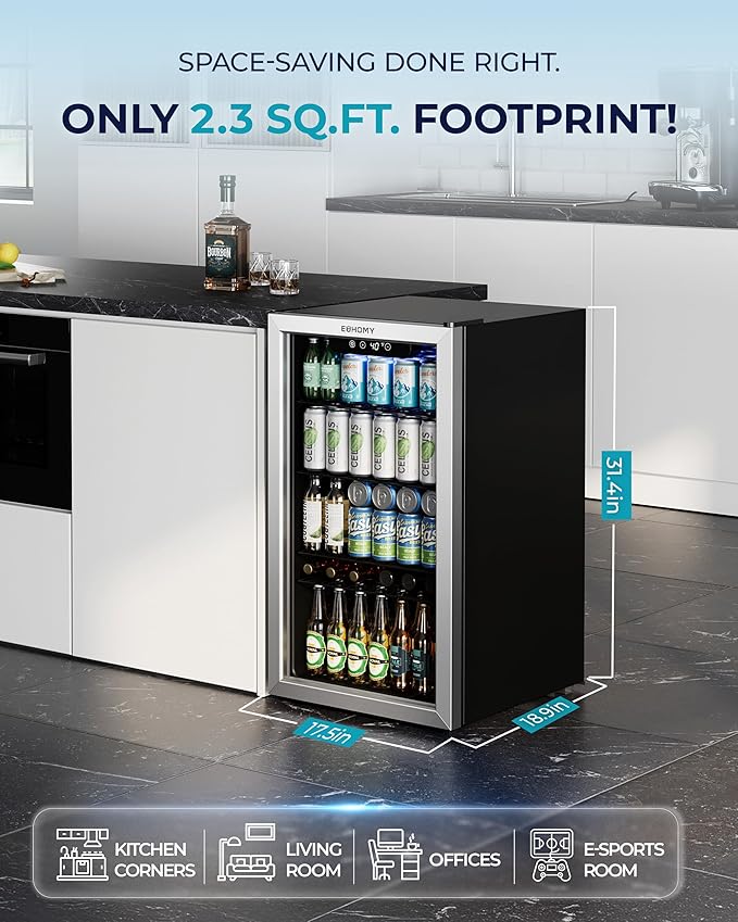 EUHOMY Beverage Refrigerator and Cooler, 128 Can Mini fridge with Glass Door, Small Refrigerator with Adjustable Shelves for Soda Beer or Wine, Perfect for Home/Bar/Office, Silver | Fridge.com