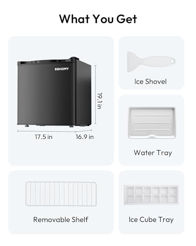 Euhomy 1.7 cu.ft Mini Fridge With Freezer, Reversible Single Door Compact Refrigerator, Adjustable Thermostat, Energy Saving, Mini Fridge For Bedroom, Office, Dorm, Black - View 2 | Fridge.com