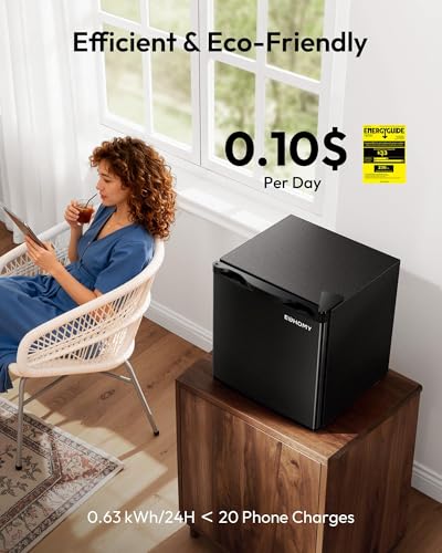 Euhomy 1.7 cu.ft Mini Fridge With Freezer, Reversible Single Door Compact Refrigerator, Adjustable Thermostat, Energy Saving, Mini Fridge For Bedroom, Office, Dorm, Black - View 5 | Fridge.com