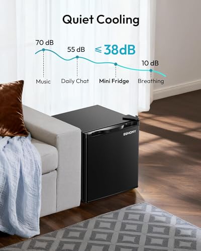 Euhomy 1.7 cu.ft Mini Fridge With Freezer, Reversible Single Door Compact Refrigerator, Adjustable Thermostat, Energy Saving, Mini Fridge For Bedroom, Office, Dorm, Black - View 6 | Fridge.com