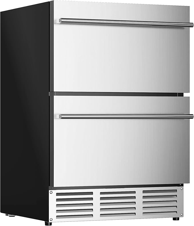 EUHOMY 24 Inch Under Counter Double Drawer Fridge, Weather Proof Stainless Steel Outdoor Beverage Refrigerator for Patio, Built-in Beverage Fridge for Home & Commercial Use Stainless Steel Silver | Fridge.com