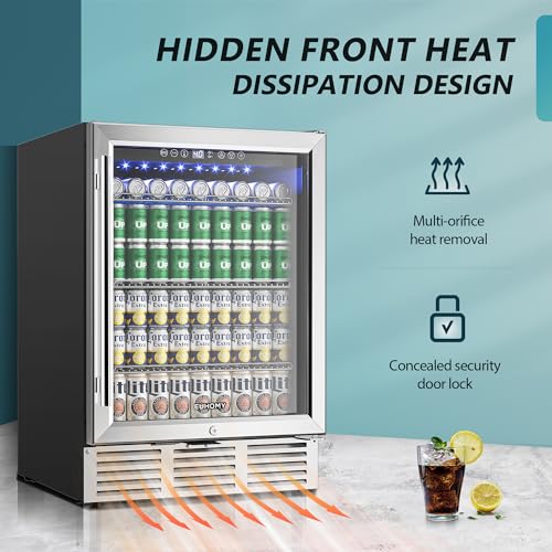 Euhomy 24 Inch Beverage Refrigerator, 180 Can Built-In Beverage Cooler, Under Counter Beer Fridge With Glass Door For Soda, Water, Wine - For Kitchen, Bar Or Office - View 5 | Fridge.com