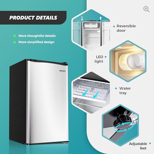 Euhomy 3.2 cu.ft Mini Fridge With Freezer, Single Door Compact Refrigerator, Energy Saving, Mini Refrigerator Adjustable Thermostat, Mini Fridge For Bedroom, Dorm, Office, Silver - View 5 | Fridge.com