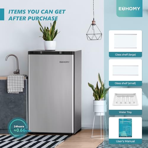 Euhomy 3.2 cu.ft Mini Fridge With Freezer, Single Door Compact Refrigerator, Energy Saving, Mini Refrigerator Adjustable Thermostat, Mini Fridge For Bedroom, Dorm, Office, Silver - View 6 | Fridge.com