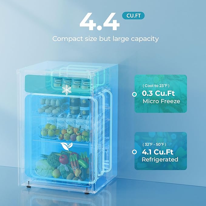 Euhomy 4.4 cu.ft Fridge With Freezer, Single Door Compact Refrigerator, Adjustable Thermostat, Mini Refrigerator Energy Saving, Mini Fridge For Bedroom, Dorm, Office, Black - View 2 | Fridge.com
