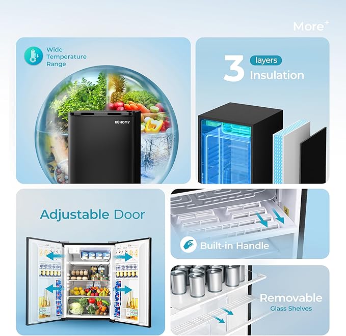 Euhomy 4.4 cu.ft Fridge With Freezer, Single Door Compact Refrigerator, Adjustable Thermostat, Mini Refrigerator Energy Saving, Mini Fridge For Bedroom, Dorm, Office, Black - View 5 | Fridge.com