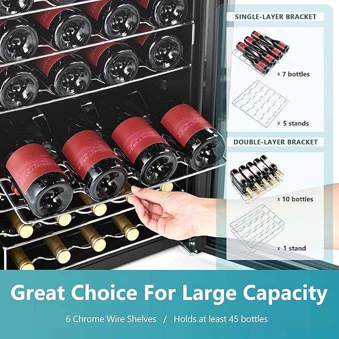 Euhomy 45 Bottle Wine Cooler Refrigerator, Small Wine Fridge For Red, White And Champagne, 4.5 cu.ft Mini Fridge With Adjust Temperature, Black - View 2 | Fridge.com