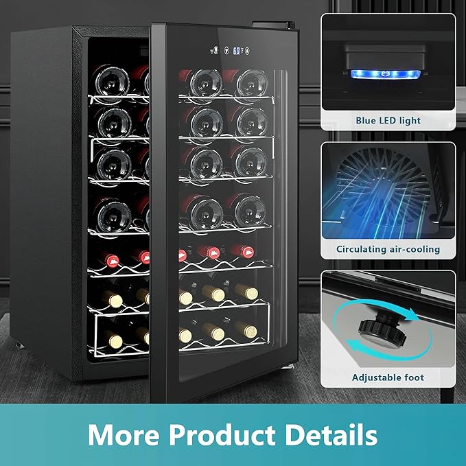 Euhomy 45 Bottle Wine Cooler Refrigerator, Small Wine Fridge For Red, White And Champagne, 4.5 cu.ft Mini Fridge With Adjust Temperature, Black - View 6 | Fridge.com