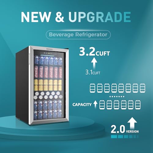 EUHOMY Beverage Refrigerator Cooler, 130 Can Mini Fridge with Glass Door for Soda Beer or Wine, Beverage Cooler for Home, Office, Bar with Adjustable Removable Shelves, Silver | Fridge.com